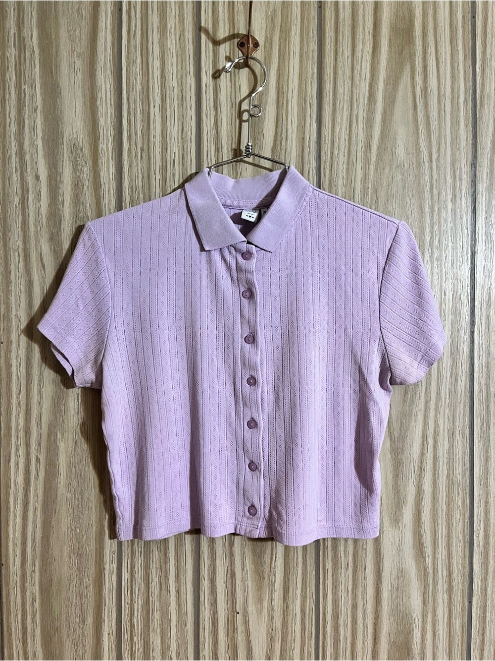 Twik Simons Lavender Purple Ribbed Button Up Polo Short Sleeve Crop Top M